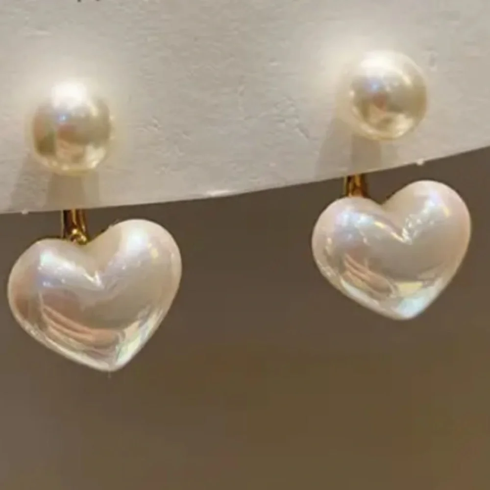Faux Pearl Heart Earrings